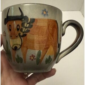 Weiningan‎ Pottery Mug Coffee/Tea Cup Cow W/ Bell Design-Signed Collectible Rare